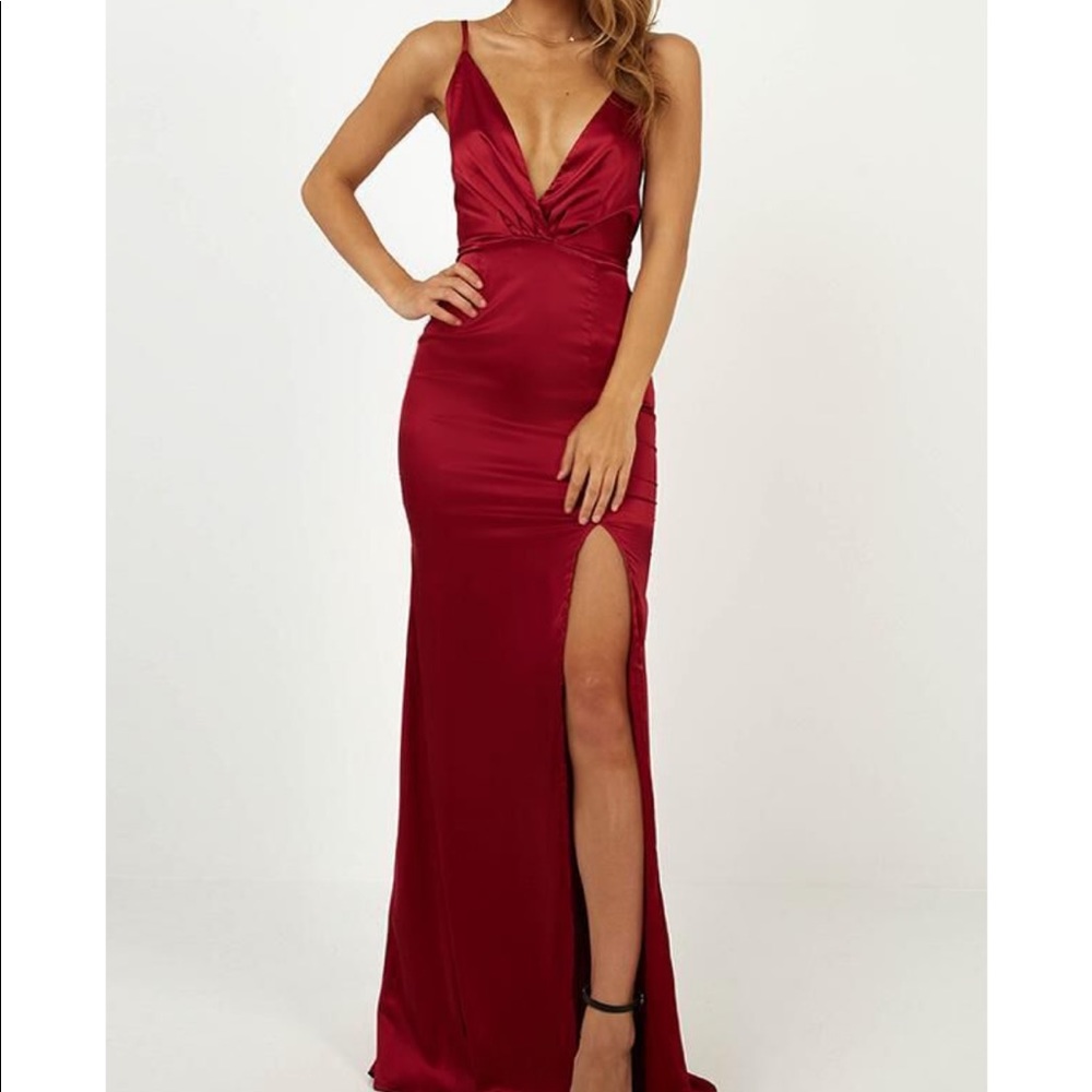 Wine Satin Maxi Dress